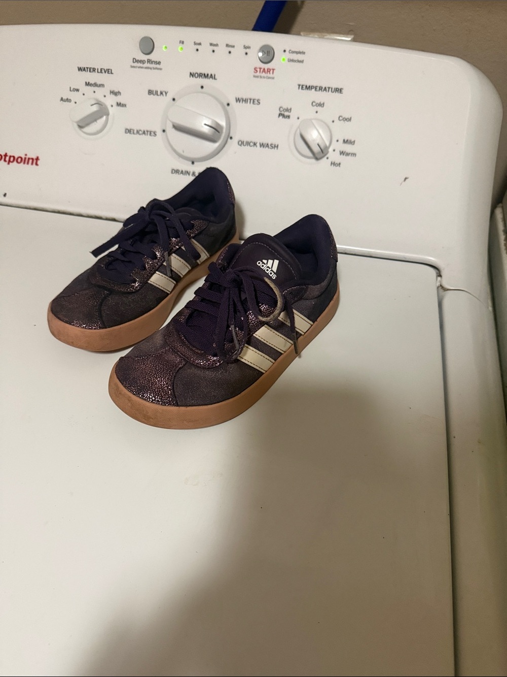 adidas Kids Purple Glitter Sneakers with Gum Sole and Metallic Stripes